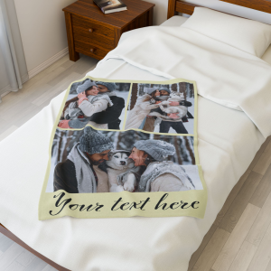 custom photo blanket – design your own personalized velveteen plush throw 3 photos + text
