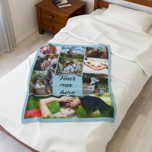 custom photo blanket – design your own personalized velveteen plush throw 9 photos + text